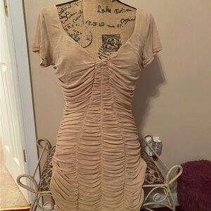 Fashion Nova Nude Beige Ruched Bodycon Dress